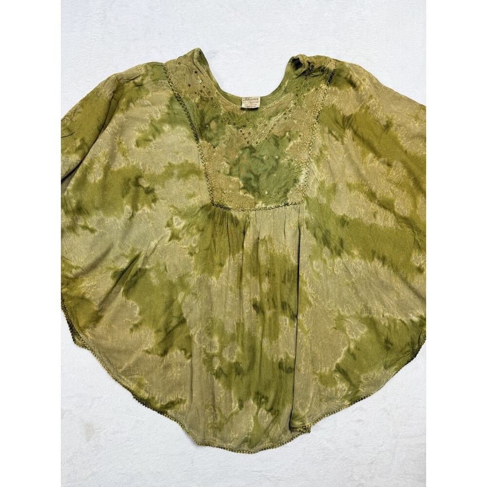 Advance Apparels Tie Dye Cotton Poncho OS Olive Green Whimsigoth Festival Top